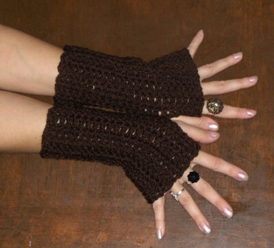 Coffee Grounds Brown Unisex Fingerless Gloves Crochet Arm Warmers. boho Texting Gloves Handmade Crocheted Simple. Fingerless Men's Women's - image3